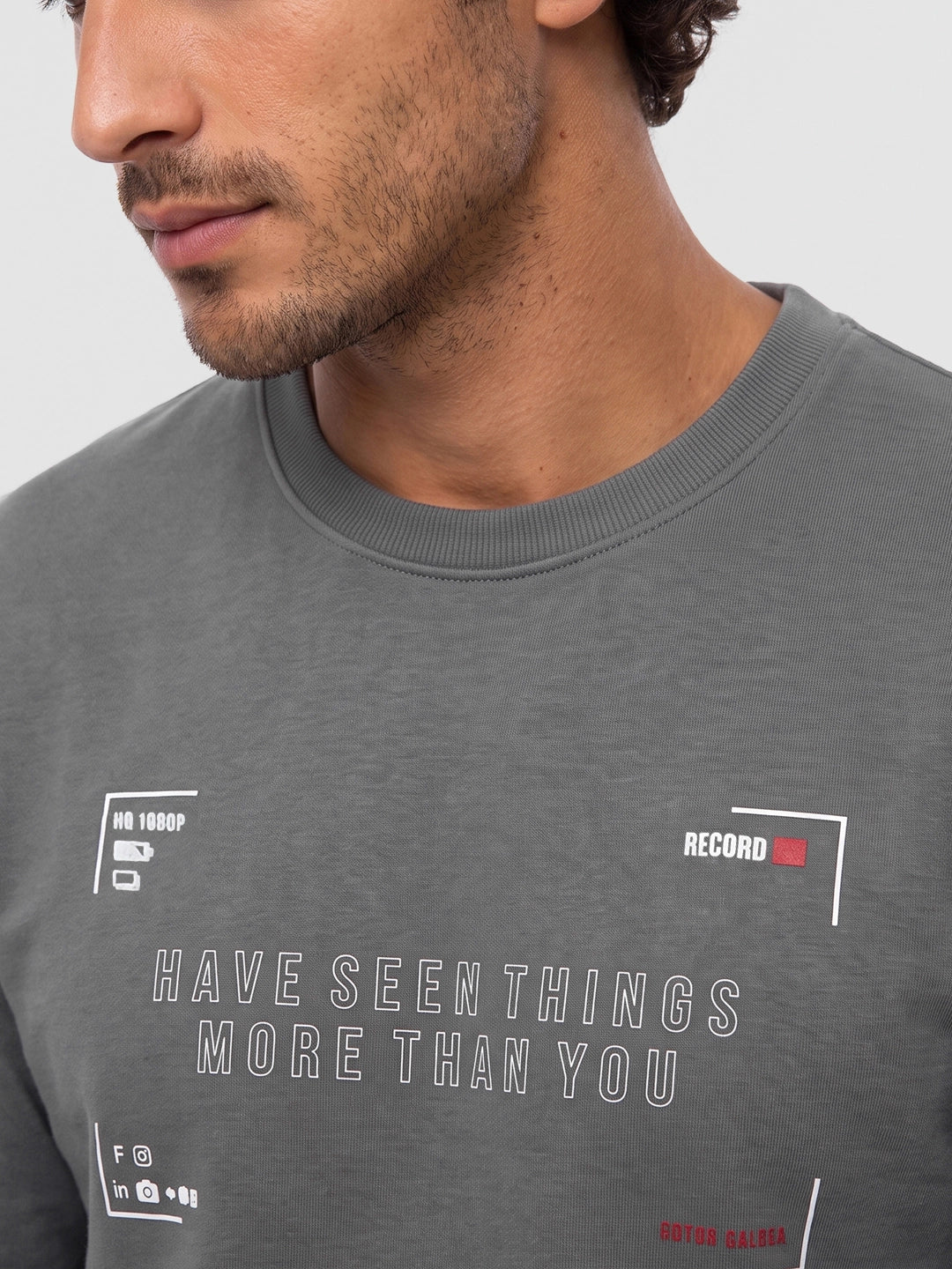 Slim Fit Placement Printed Sweatshirt | Grey