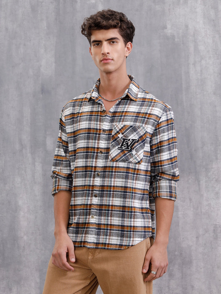 Varsity Look Oversized Fit Retro Checks Shirt | White – Wrogn