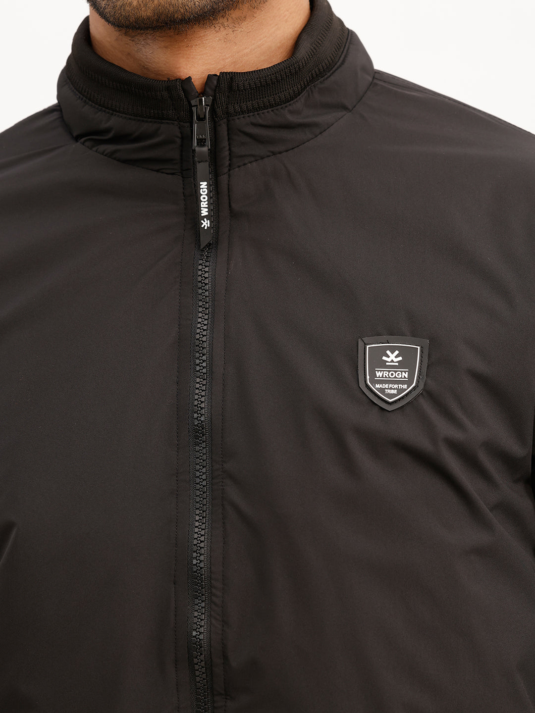 Solid Regular Fit Zipper Jacket | Black