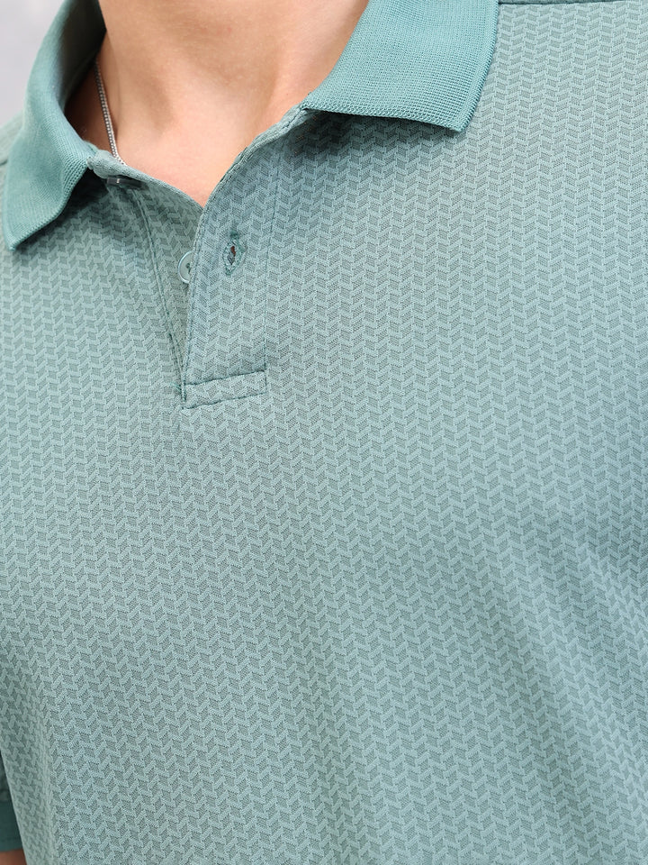 Solid Textured Slim Fit Polo T-Shirt | Green