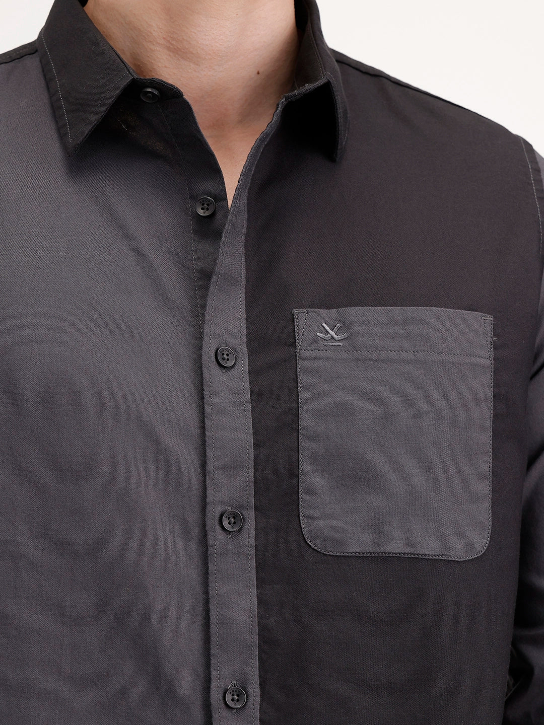 Slim Fit Pannel Printed Shirt | Grey