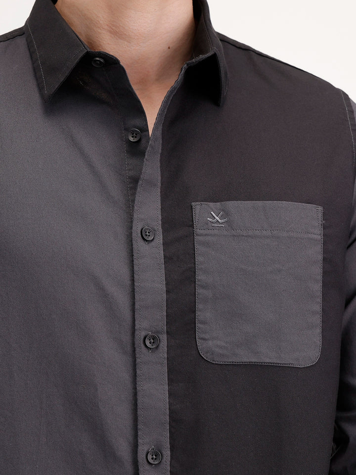 Slim Fit Pannel Printed Shirt | Grey
