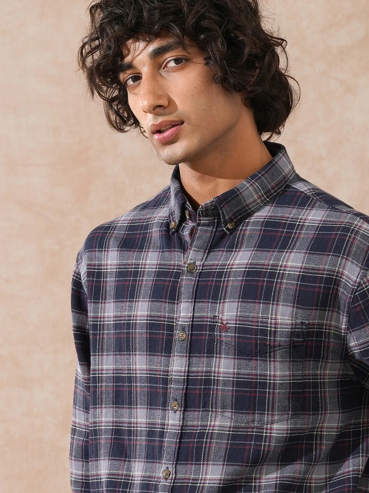 Textured Checks Comfort Fit Shirt | Black