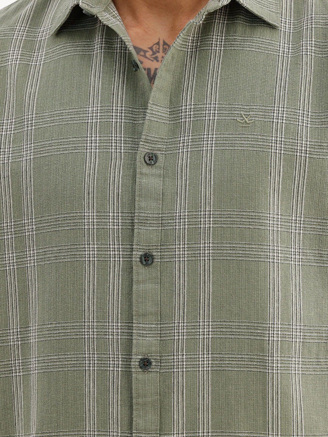 Slim Fit Checkered Full Sleeve Shirt | Green
