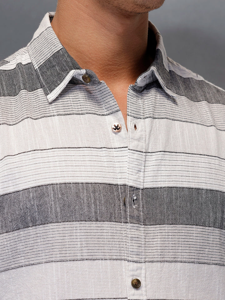 Men's Casual Striped Shirt   |  Off White