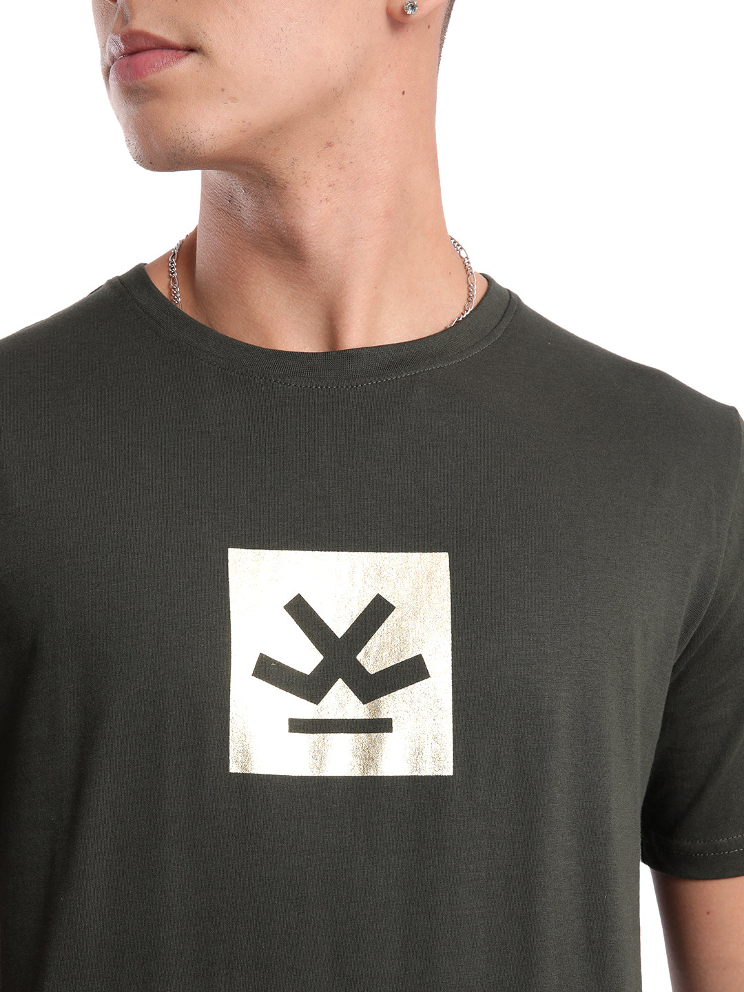 Premium Olive Foil Logo Printed T-Shirt