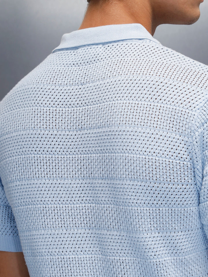 Textured Knit slim fit Polo T-shirt | Blue
