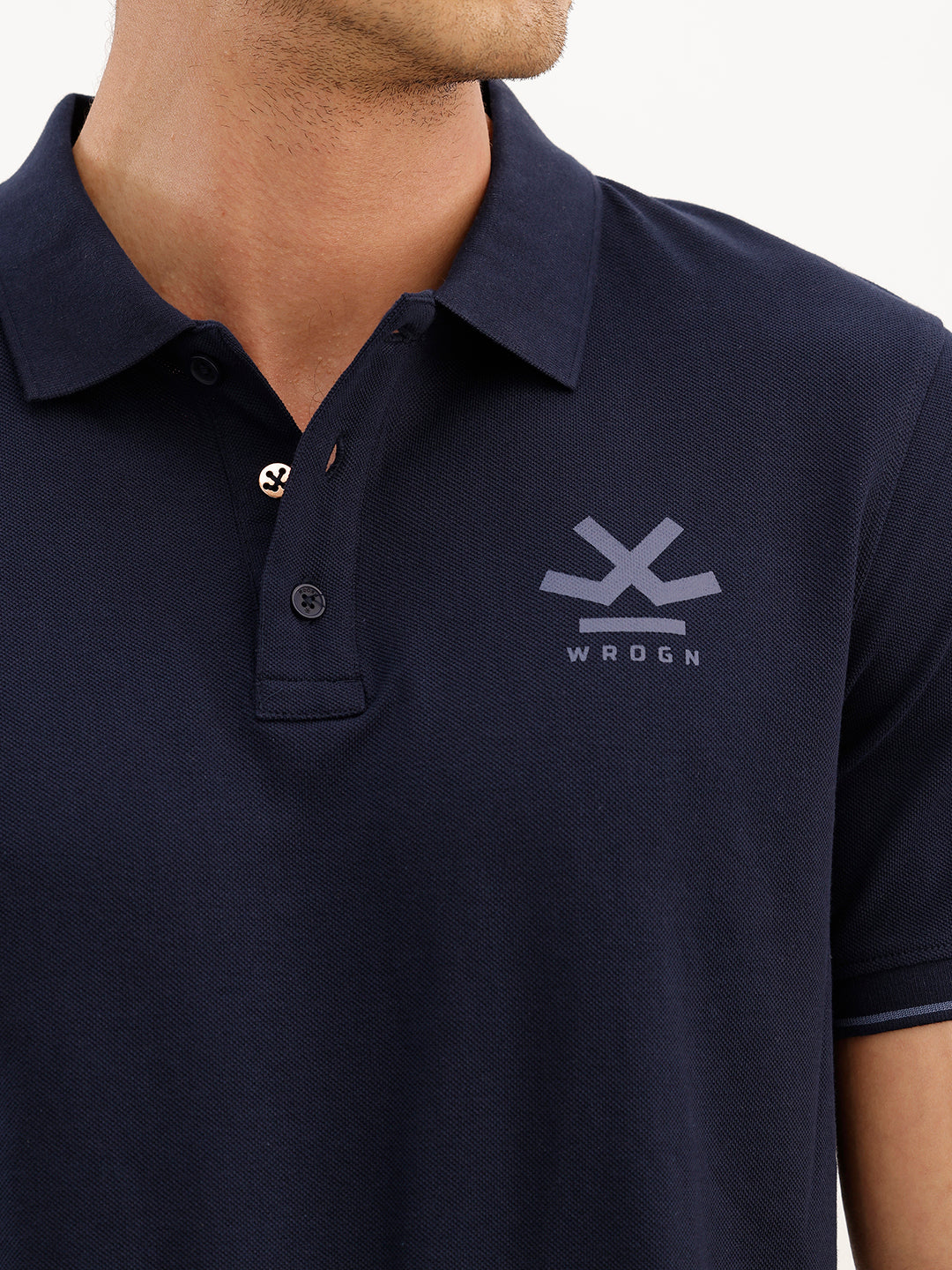 Solid Placement Printed Polo T-Shirt | Navy Blue