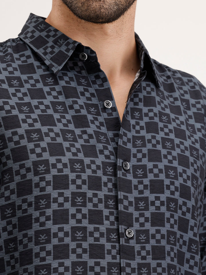 Slim Fit AOP Shirt | Black