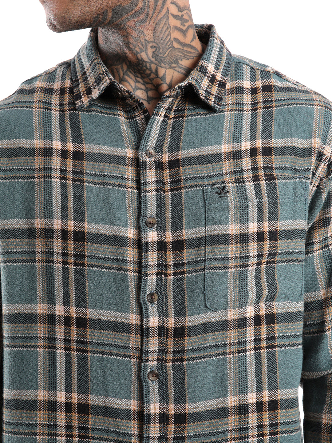 Green Herringbone Checkered Shirt