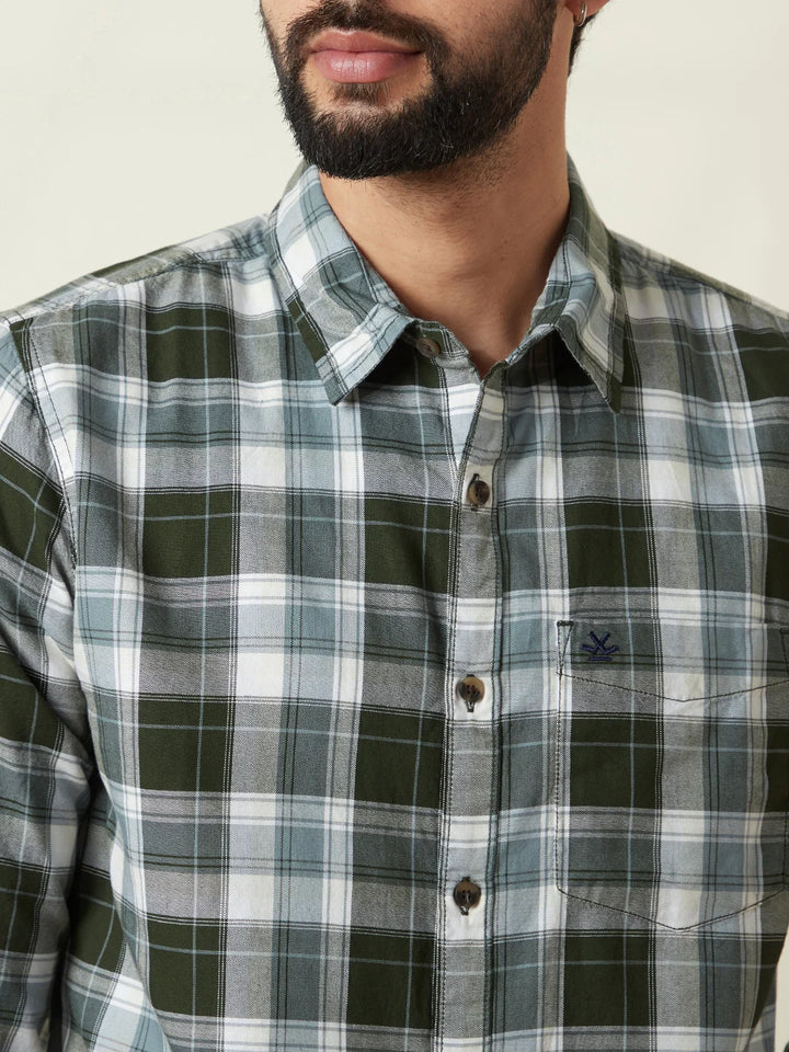 Checked Cotton Oxford Shirt | Green