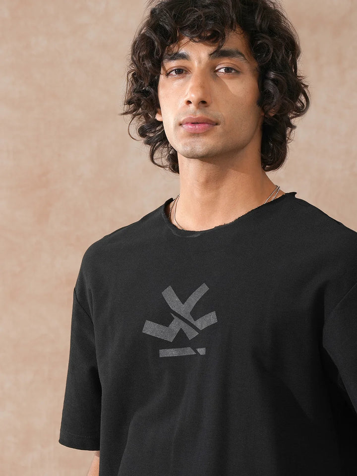 Heavy GSM Raw Edge Collar T-Shirt | Black