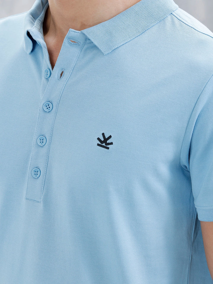 Minimalist Solid Polo Tee For Men | Light Blue
