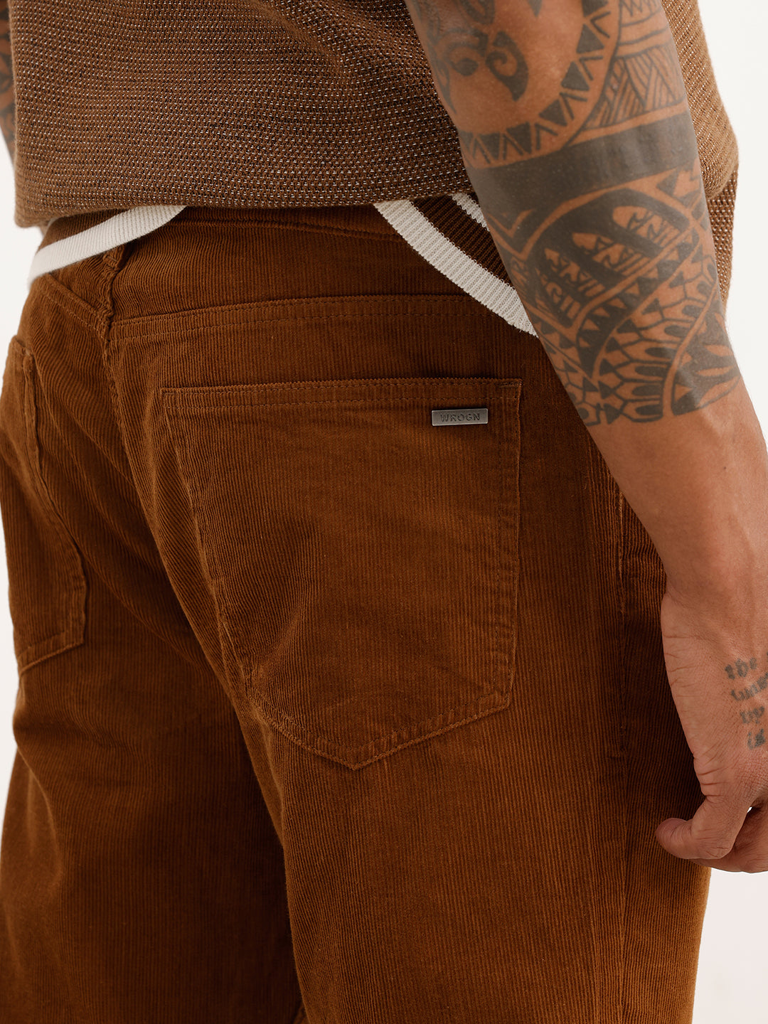 Solid Straight Fit Corduroy Trousers | Brown