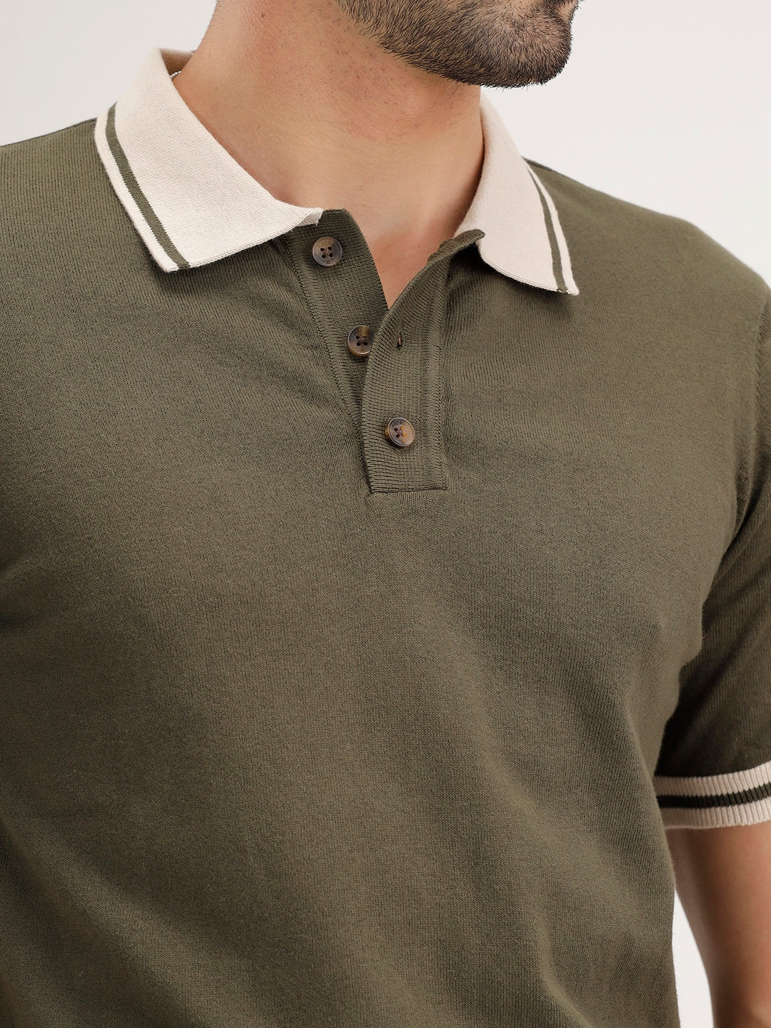 Slim Fit Flat Knit Polo T-Shirt | Olive