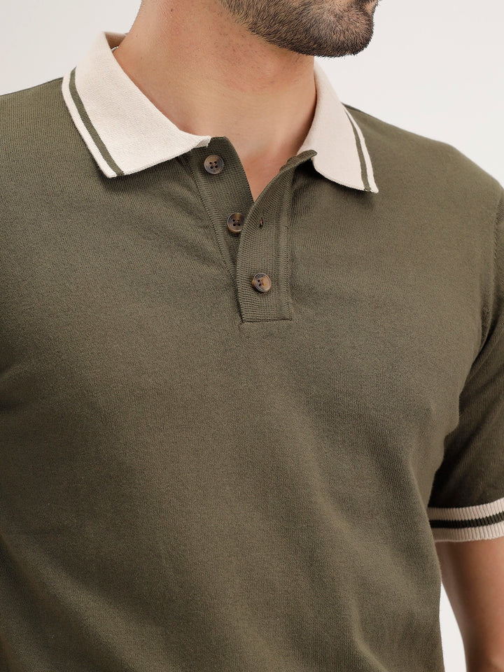Classic Slim Fit Tipping Collar Polo T-Shirt | Olive