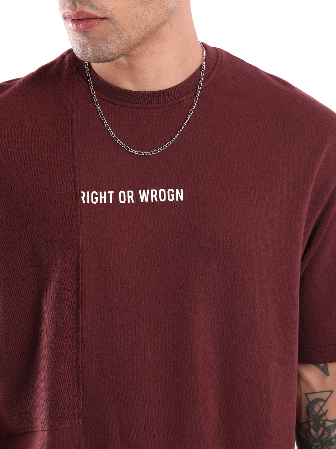 Maroon Cut And Sew T-Shirt