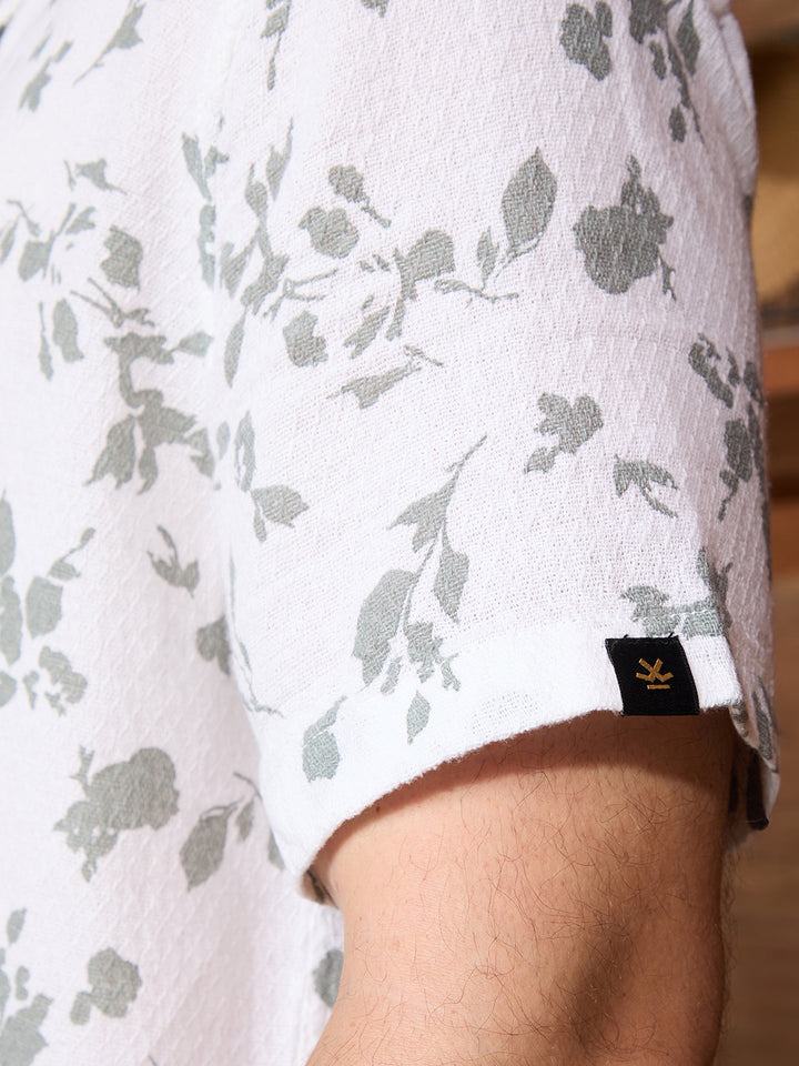 Textured AOP Resort Collar Shirt | Beige