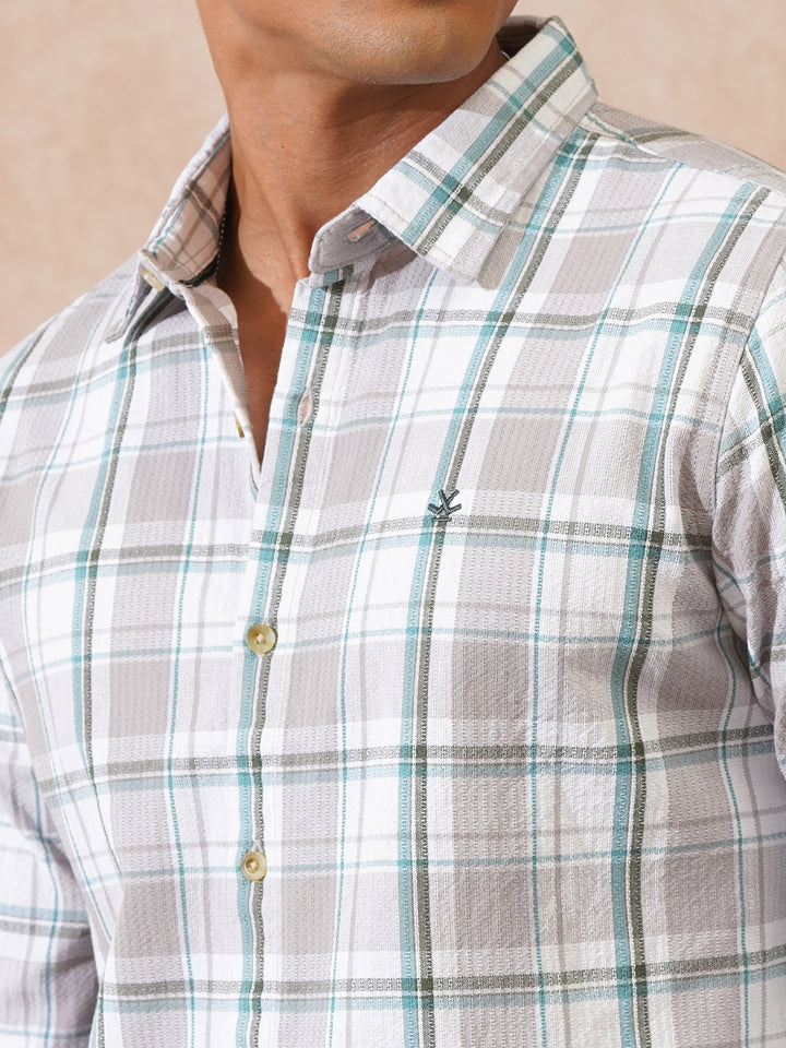 Textured Checks Dobby Shirt | Grey