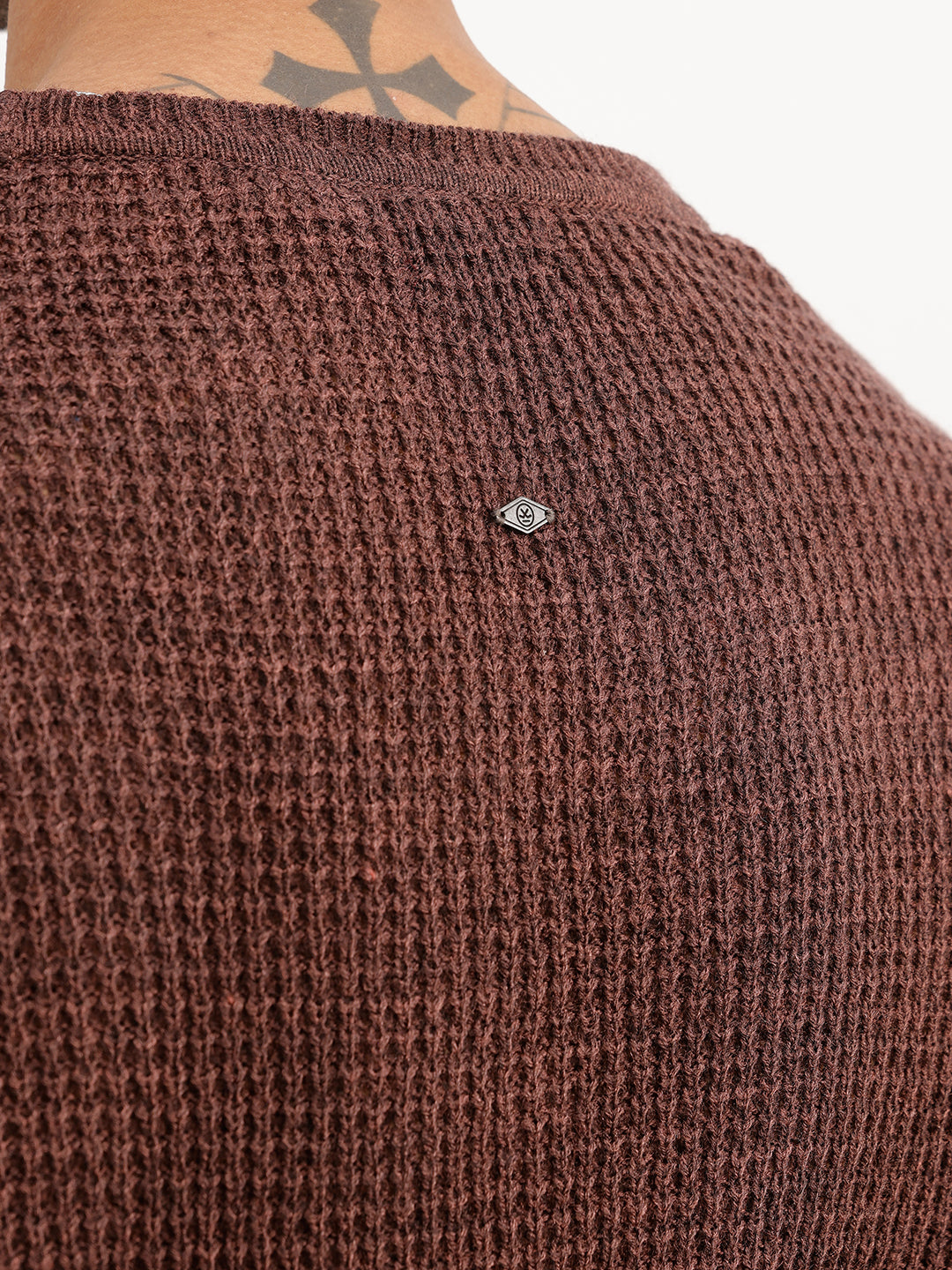 Regular Fit Textured Cable Knit Sweater | Brown