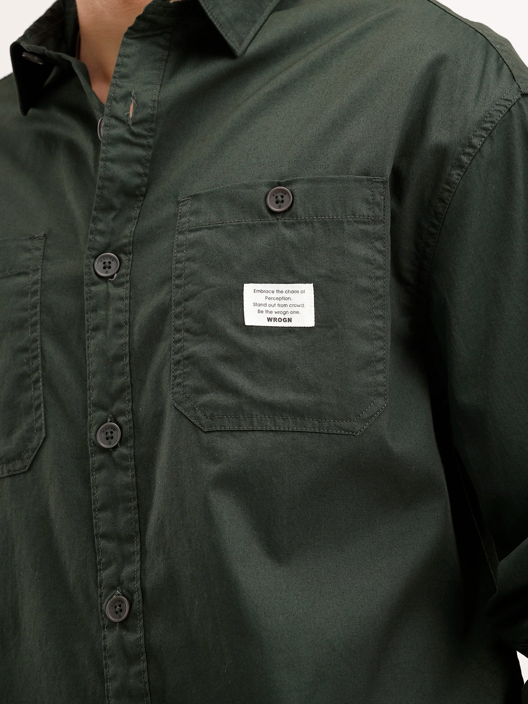 Oversized Fit Double Pocket Patch Detailed Shirt | Dark Green