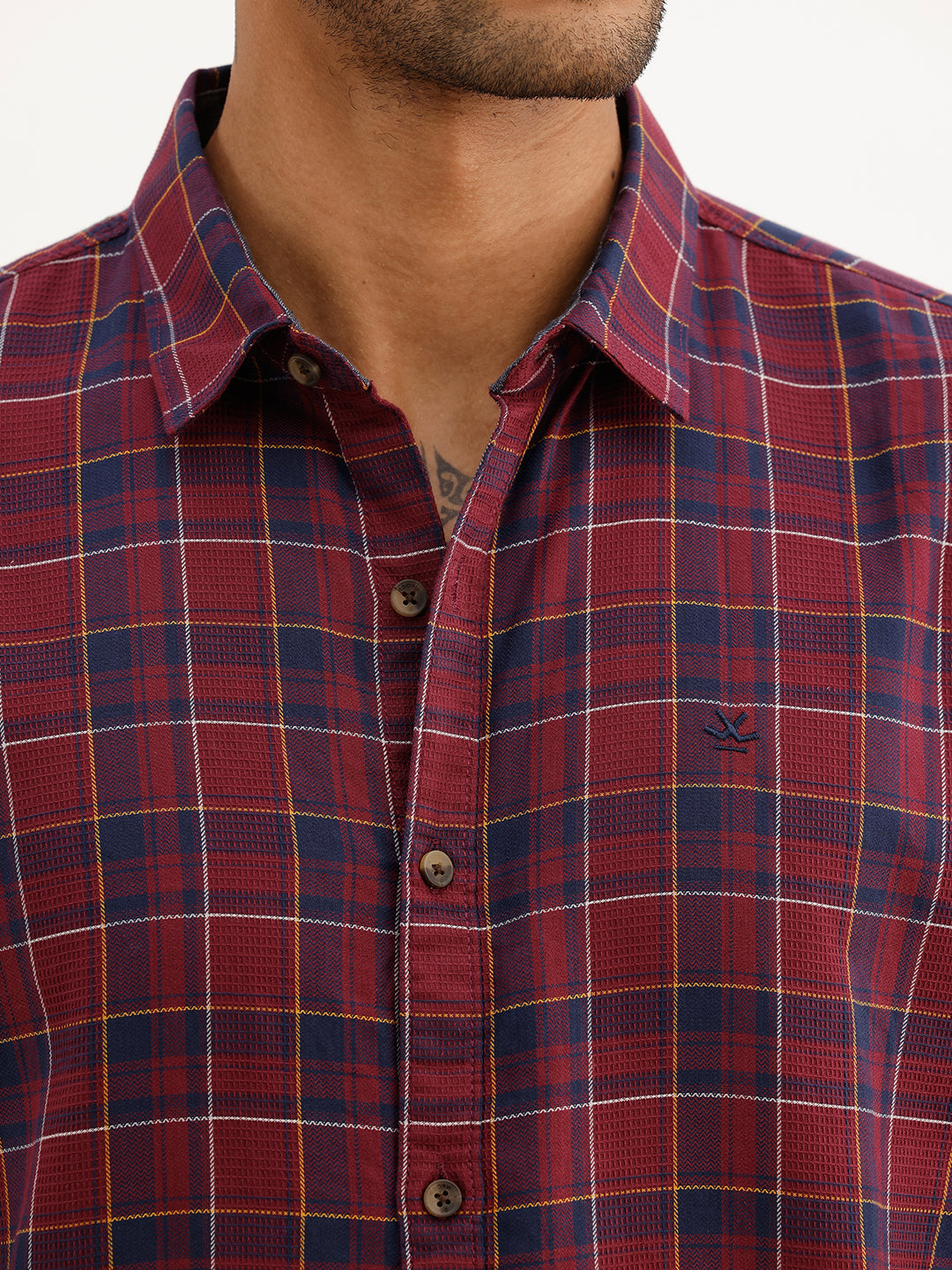 Classic Textured Checkered Shirt | Maroon | WSH02FSSL0071S