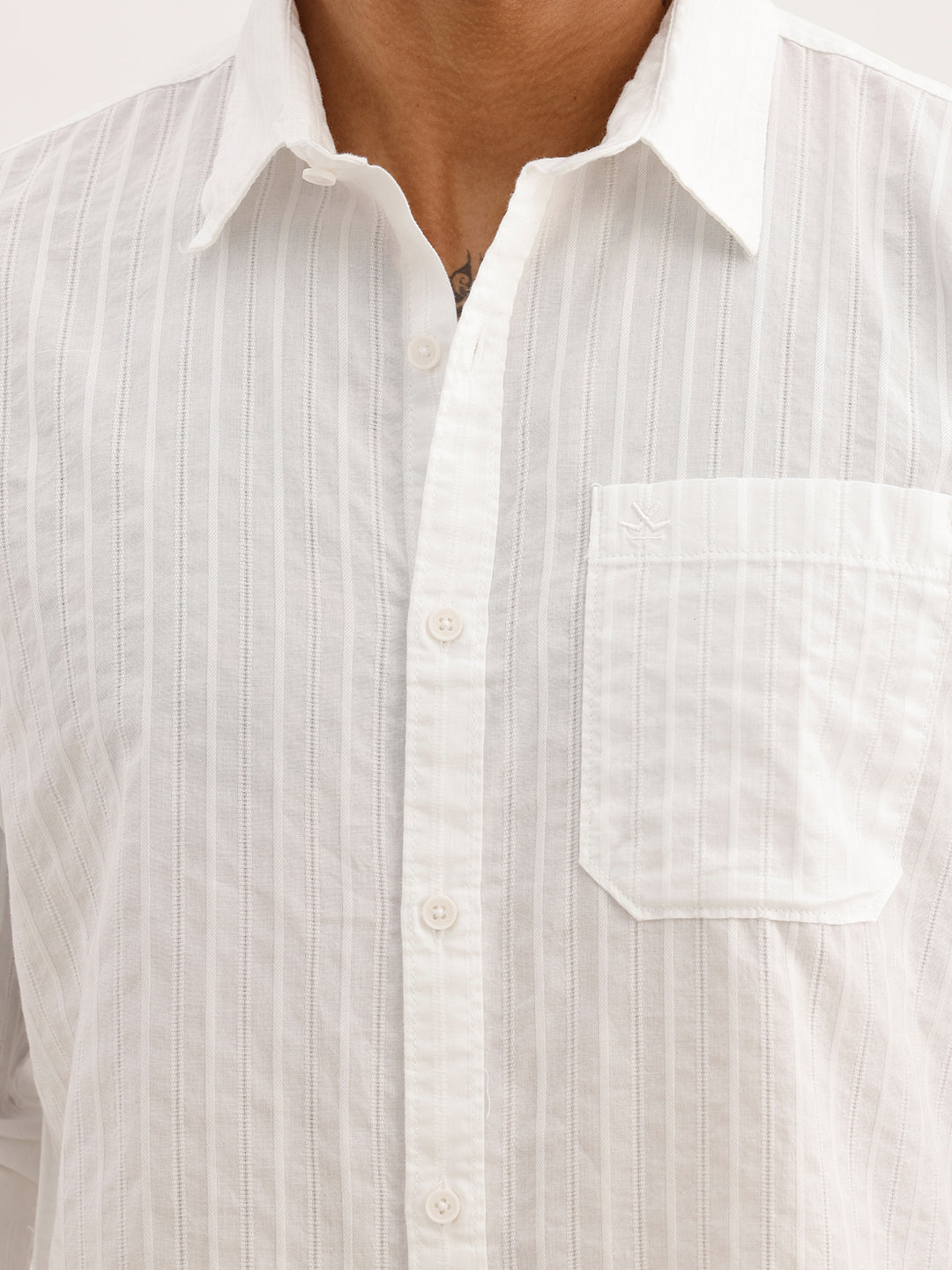 Textured Slim Fit Striped Shirt | White