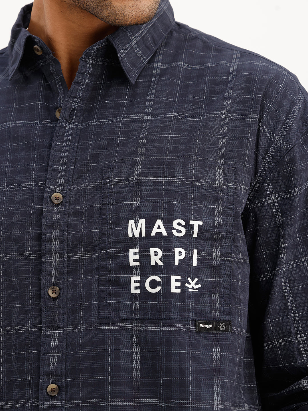 Oversized Placement Printed Checkered Shirt | White