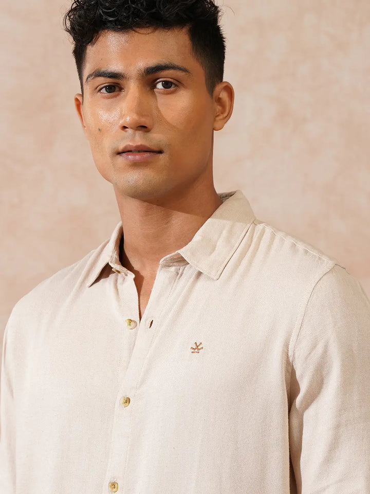 Viscose Linen Slim Fit Shirt | Beige