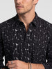 Regular Fit AOP Full Sleeve Shirt | Black