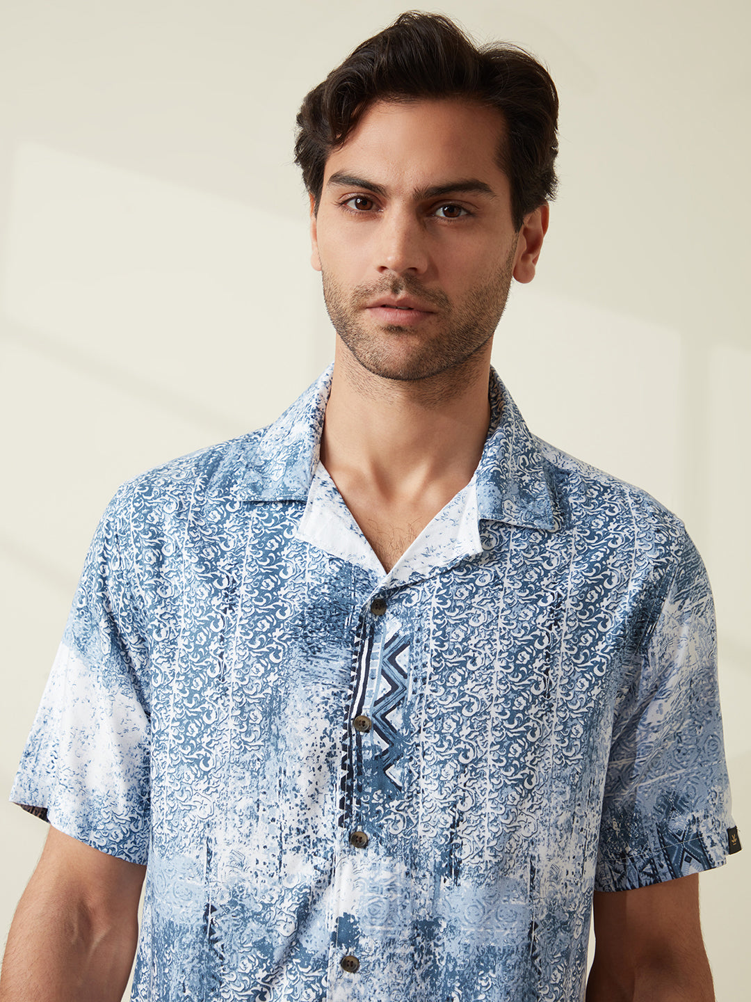 Abstract Blue Resort Collar Shirt