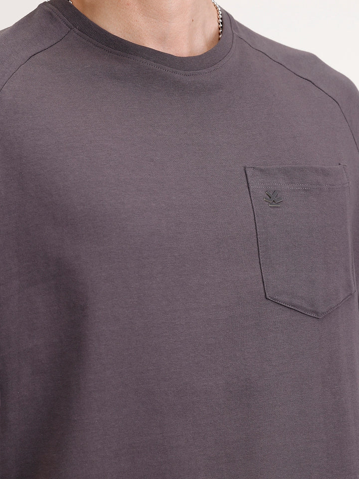 Solid Oversized Patch Pocket T-Shirt | Dark Grey