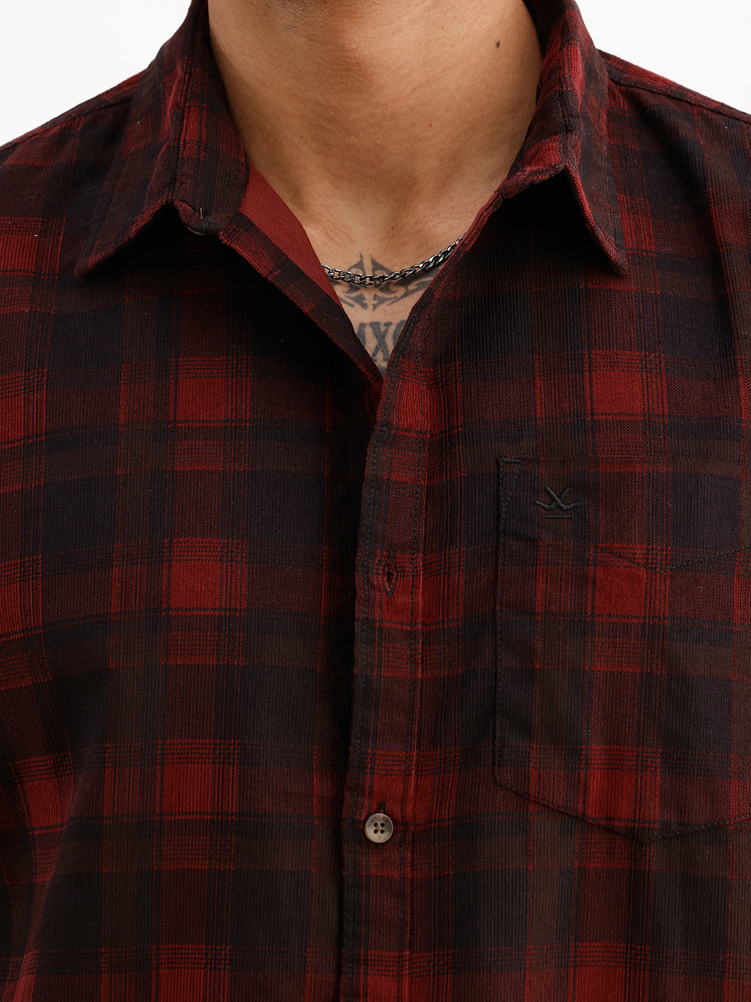 Slim Fit Checkered Full Sleeve Shirt | Maroon