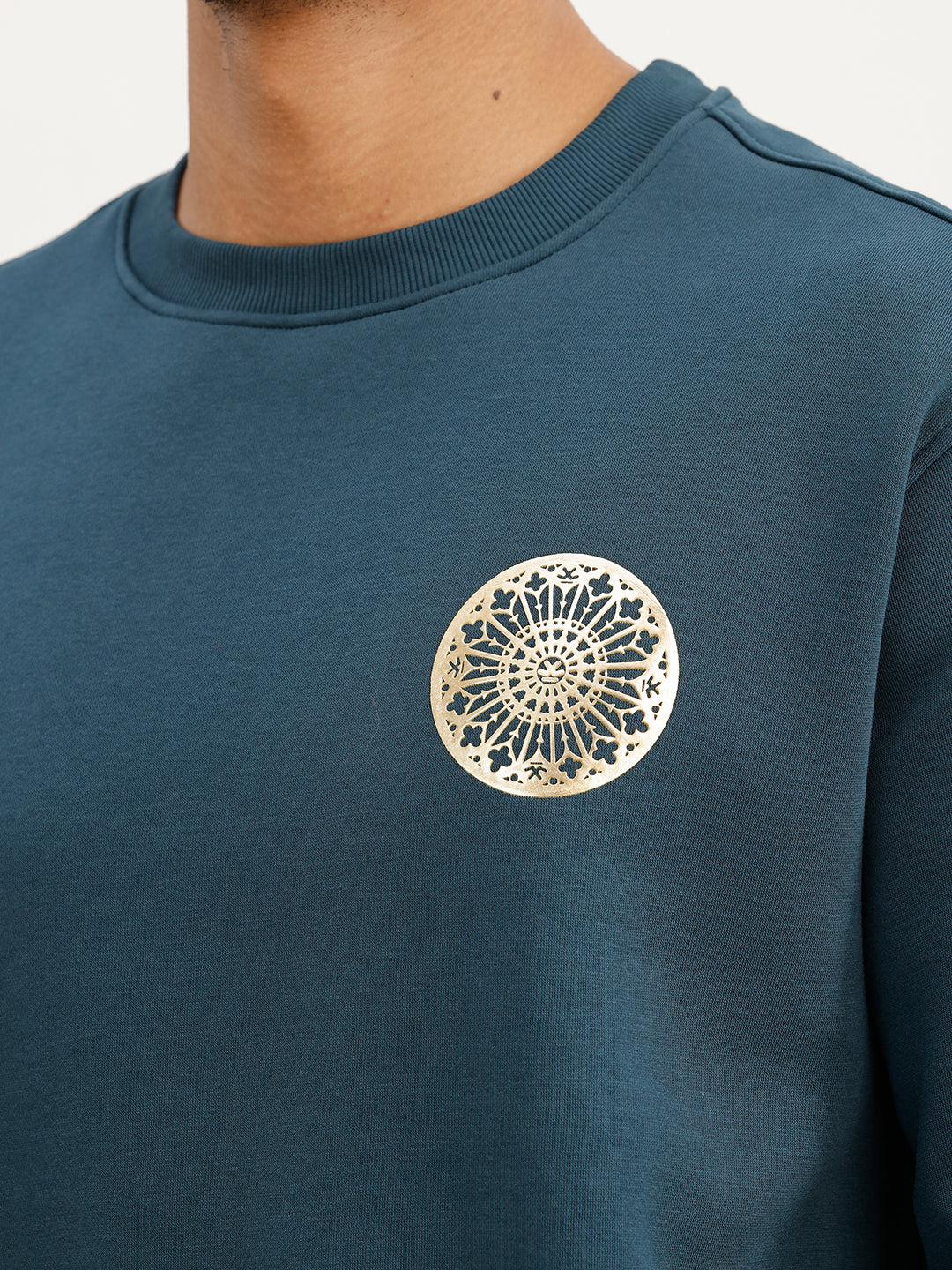 Comfort Fit Foil Printed Sweatrshirt | Teal