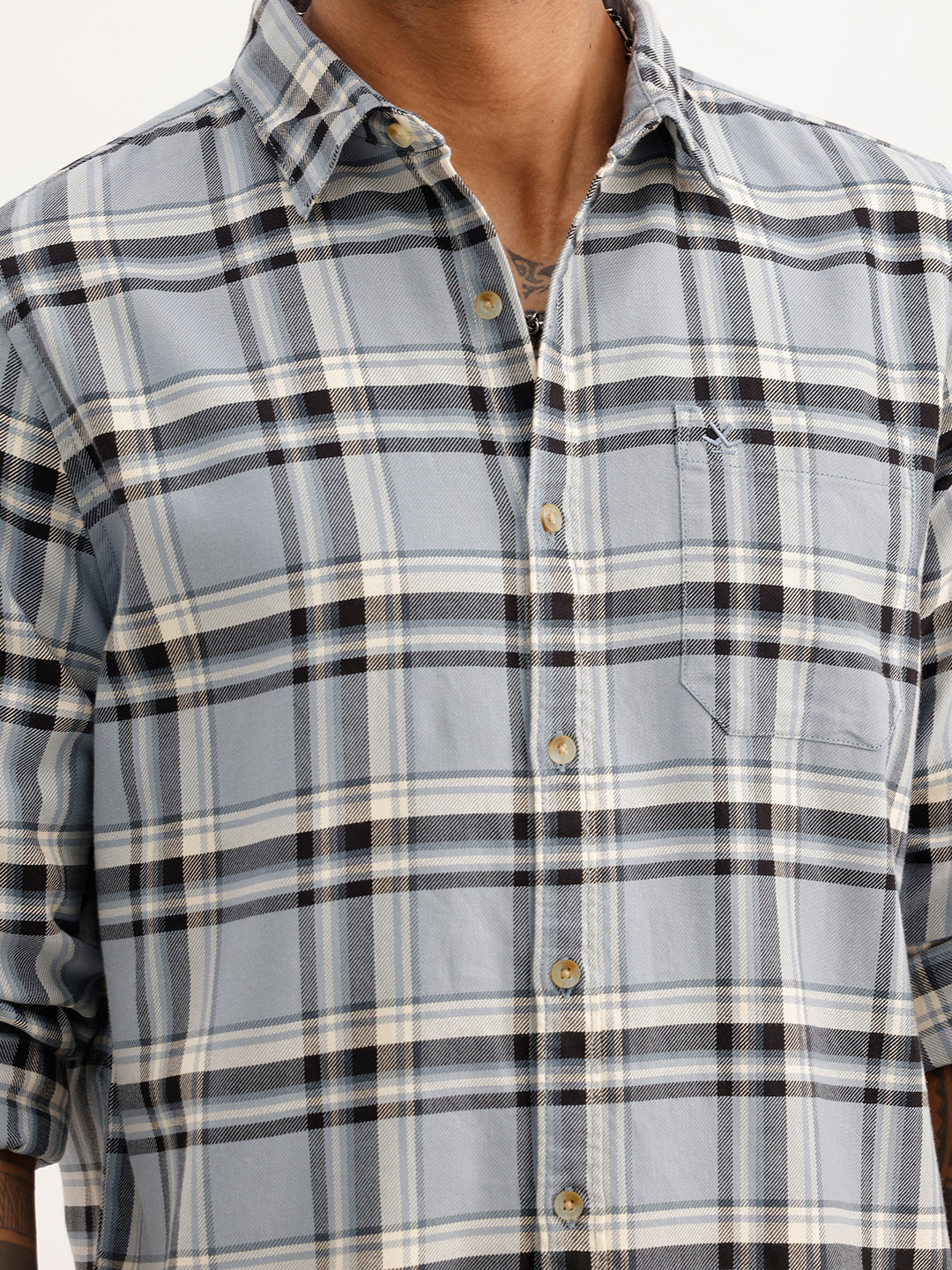 Regular Fit Full Sleeve Flannel Shirt | Light Blue