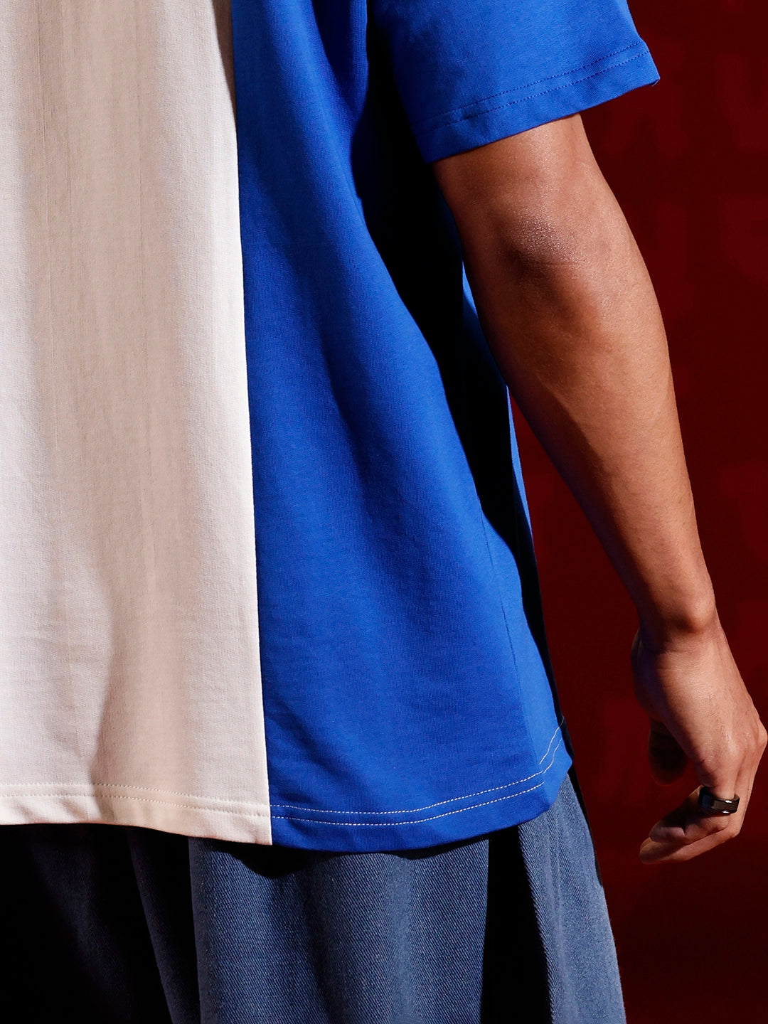 Japanese chest print color-block T-shirt | Off white