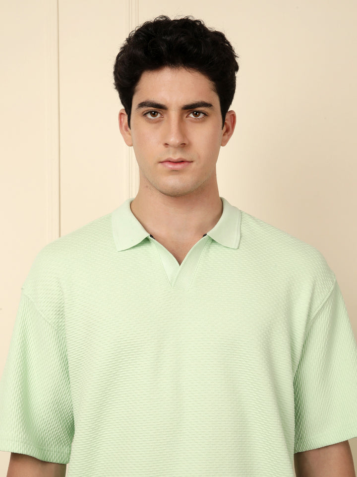Textured Oversized Polo T-Shirt | Green
