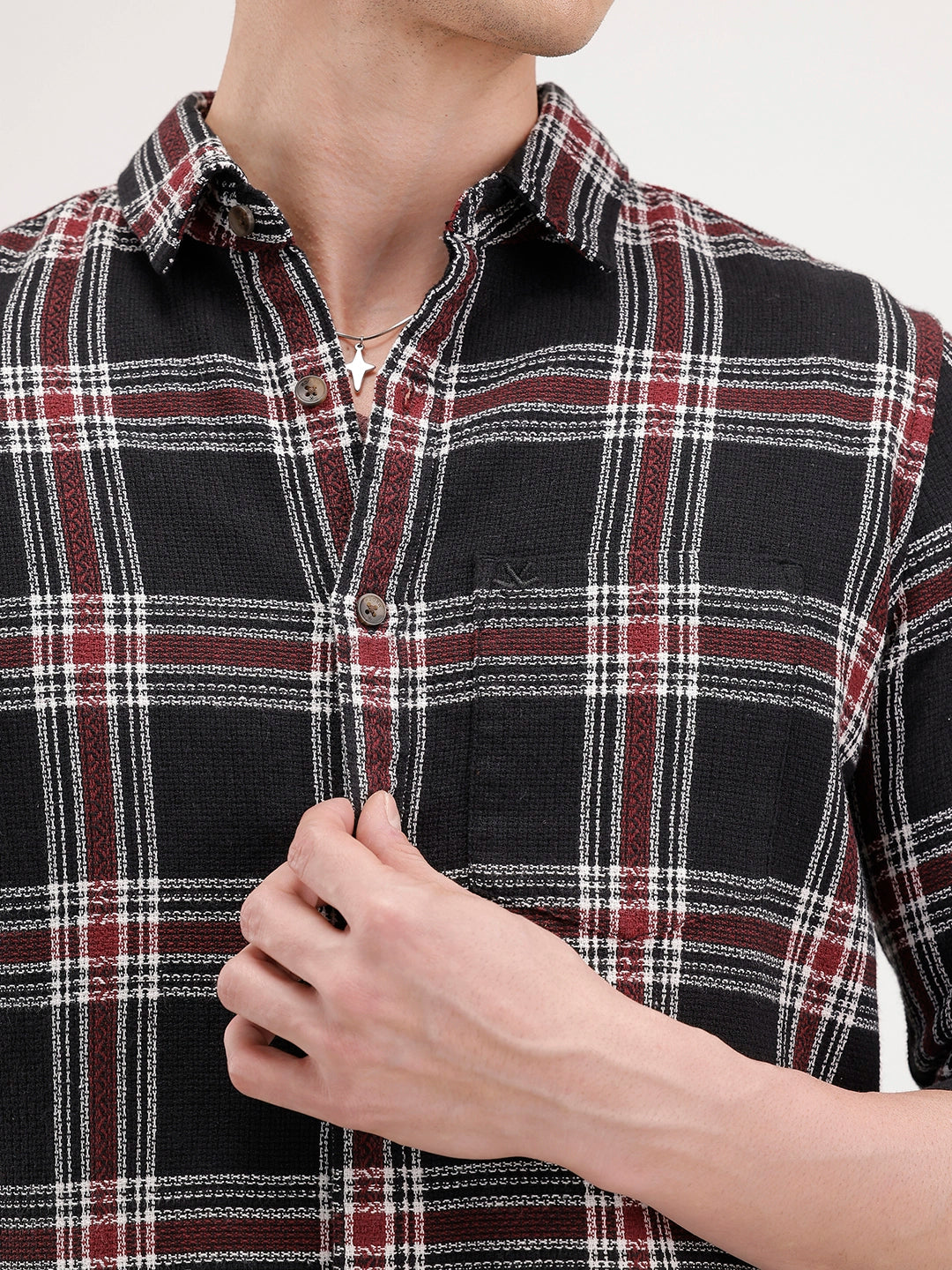 Regular Fit Textured Checkered Shirt | Black