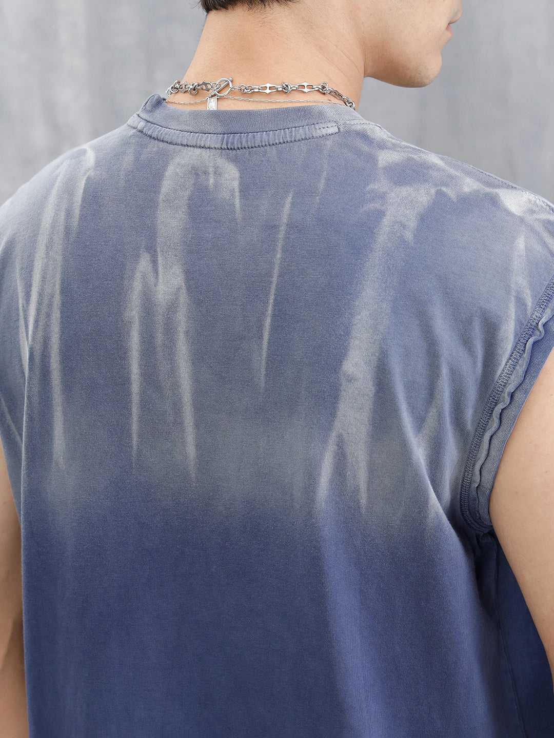 Washed Cut Off Sleeves T-Shirt | Blue