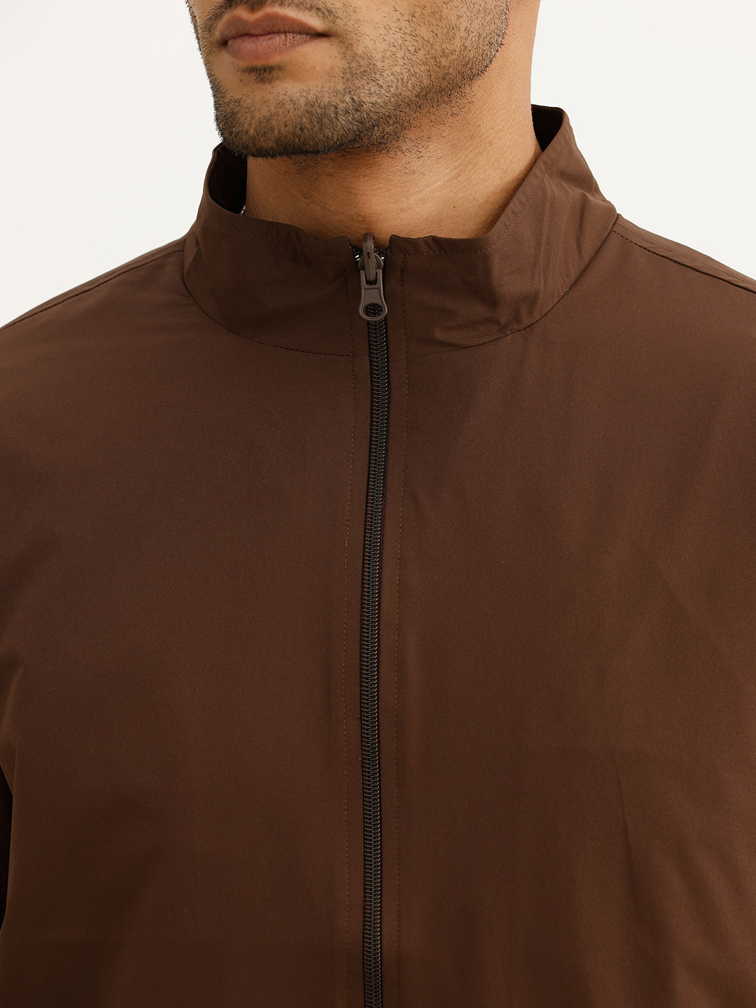 Solid Regular Fit Zipper Jacket | Maroon