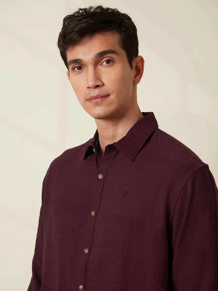 Textured Comfort Fit Shirt | Maroon