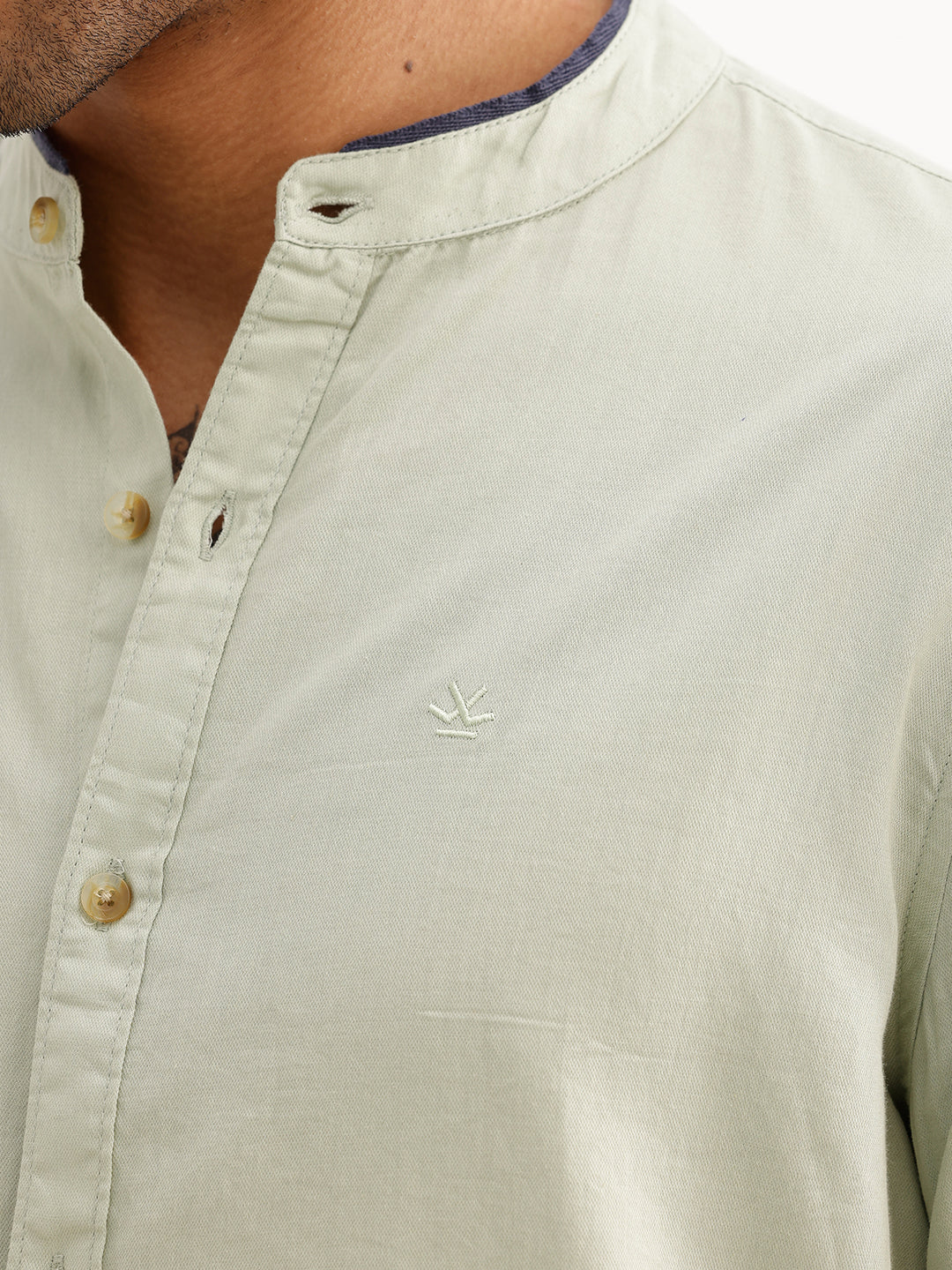 Solid Regular Fit Mandarin Collar Shirt | Light Green