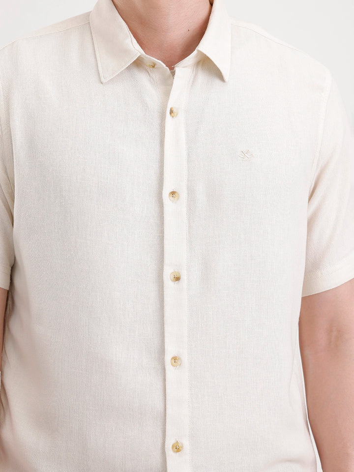 Slim Fit Half Sleeve Linen Blend Shirt  | Beige