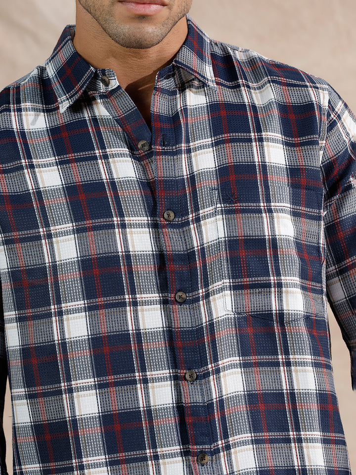 Dobby Check Regular Fit Shirt  | Navy Blue