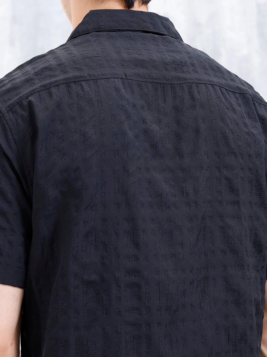 Wrogn Mens Casual Textured Comfort Fit Shirt | Black