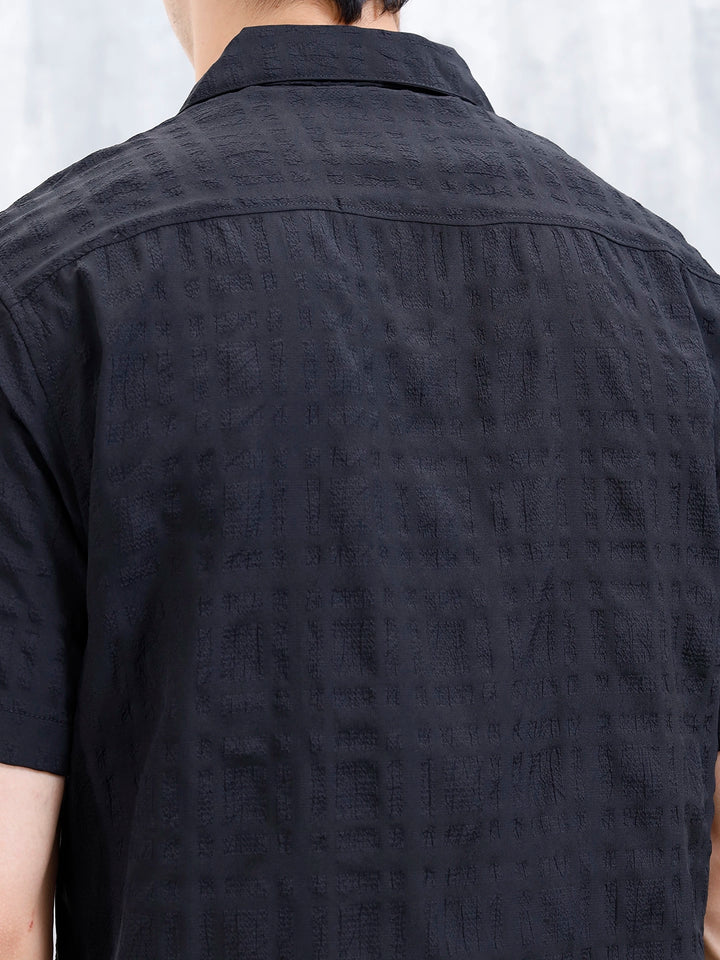 Wrogn Mens Casual Textured Comfort Fit Shirt | Black