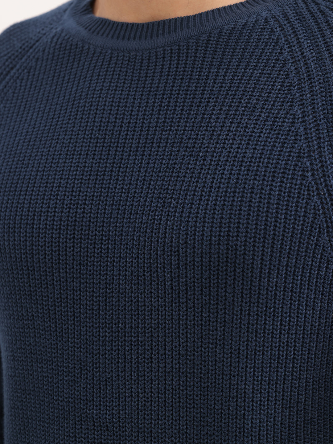 Solid Comfort Fit Knitted Sweater | Navy Blue