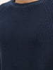 Solid Comfort Fit Knitted Sweater | Navy Blue