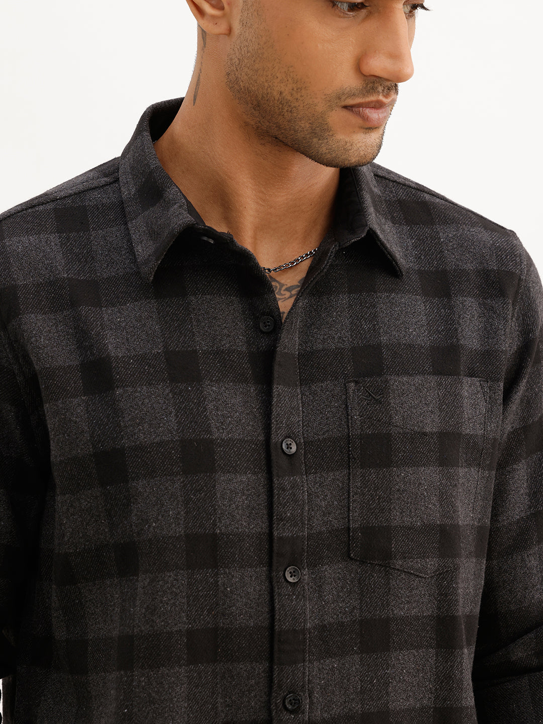 Slim Fit Flannel Full Sleeve Shirt | Black