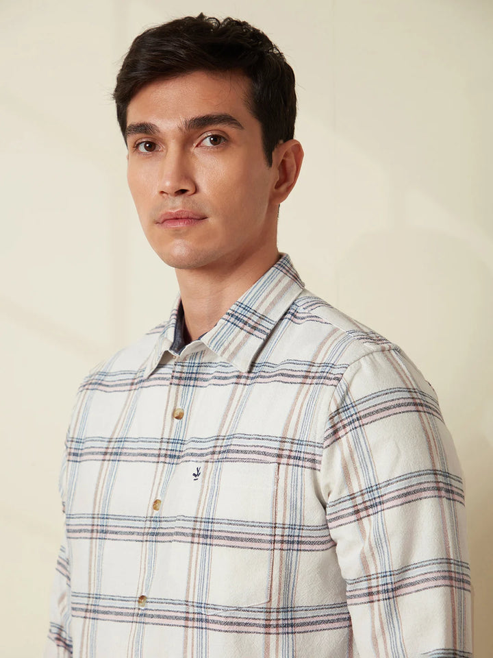 Classic White Slim Fit Checked Shirt